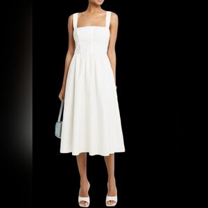 NWT o.p.t Marina Off-White Linen Cotton Sleeveless A-line Midi Dress‎ Medium
